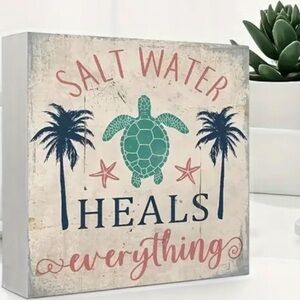 Beach Themed Sign ~ Table Top Art ~Sea Turtle, Palm Trees and Sanddollars